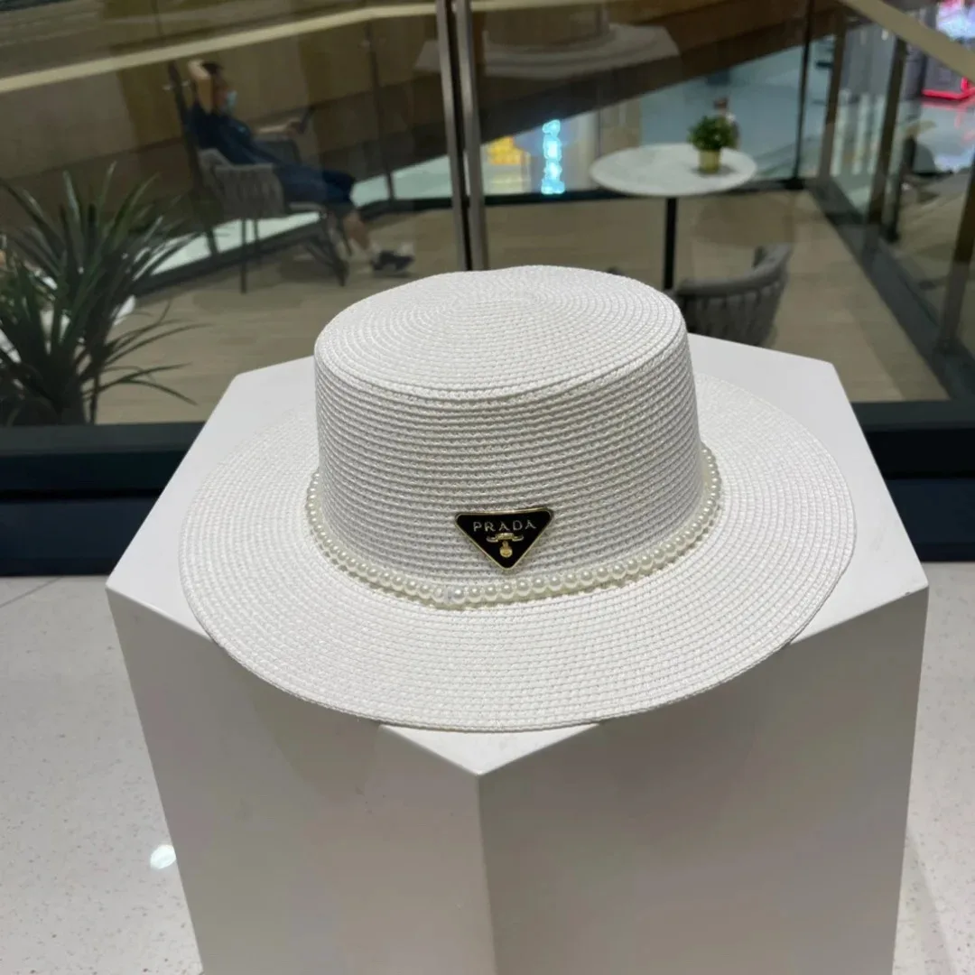 Alternative view of Prada Pearl-Embellished Sun Hat White Straw