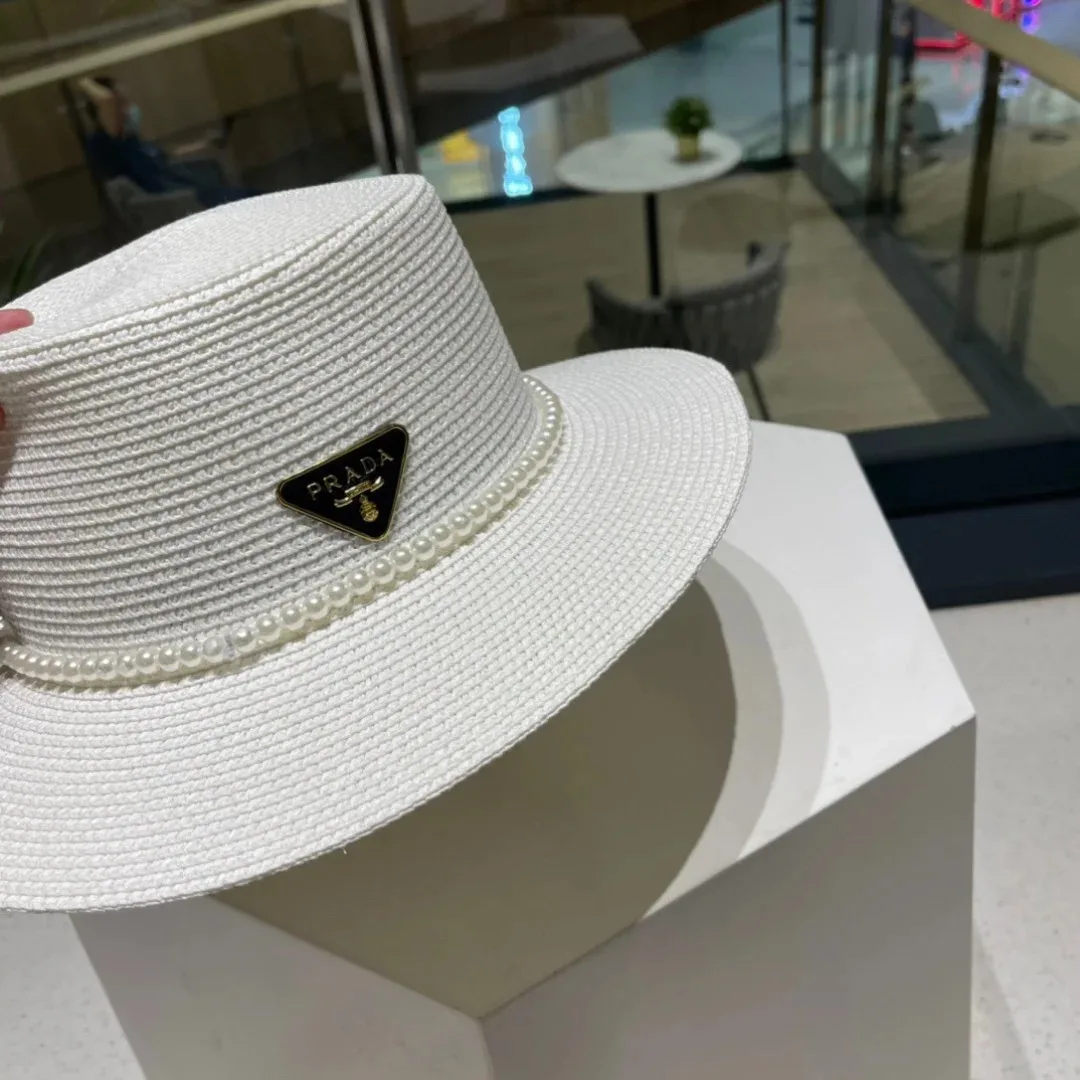 Prada Pearl-Embellished Sun Hat White Straw - Image 5
