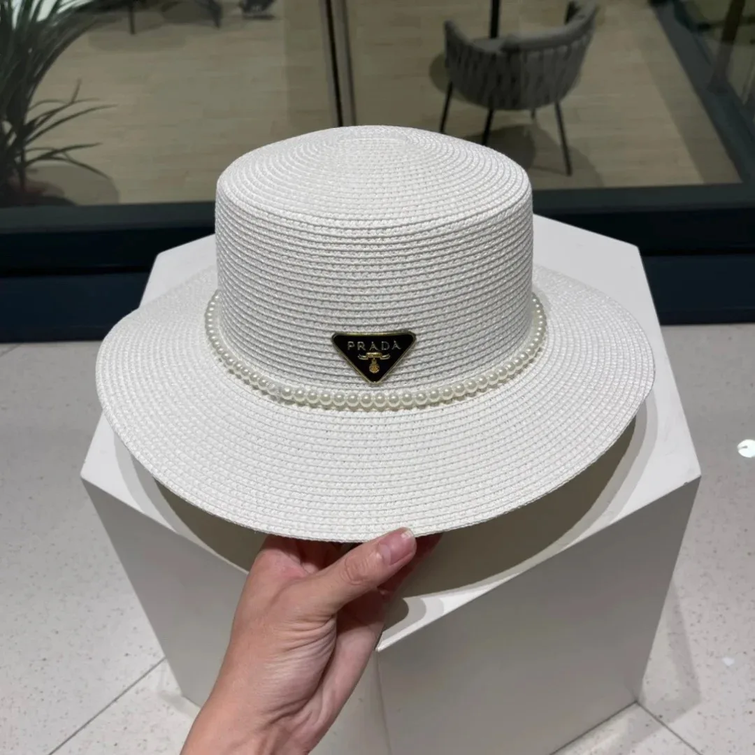 Prada Pearl-Embellished Sun Hat White Straw - Image 6