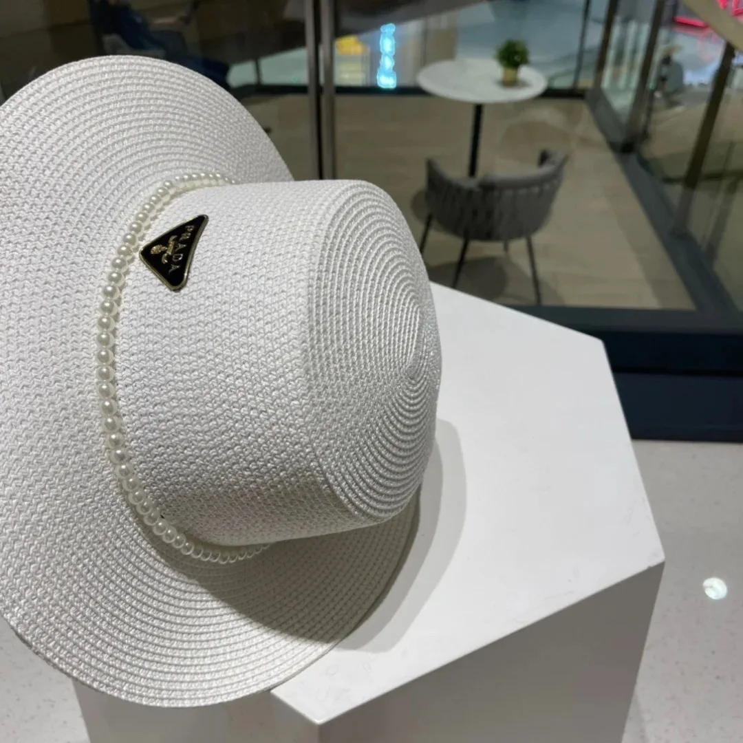 Prada Pearl-Embellished Sun Hat White Straw - Image 7