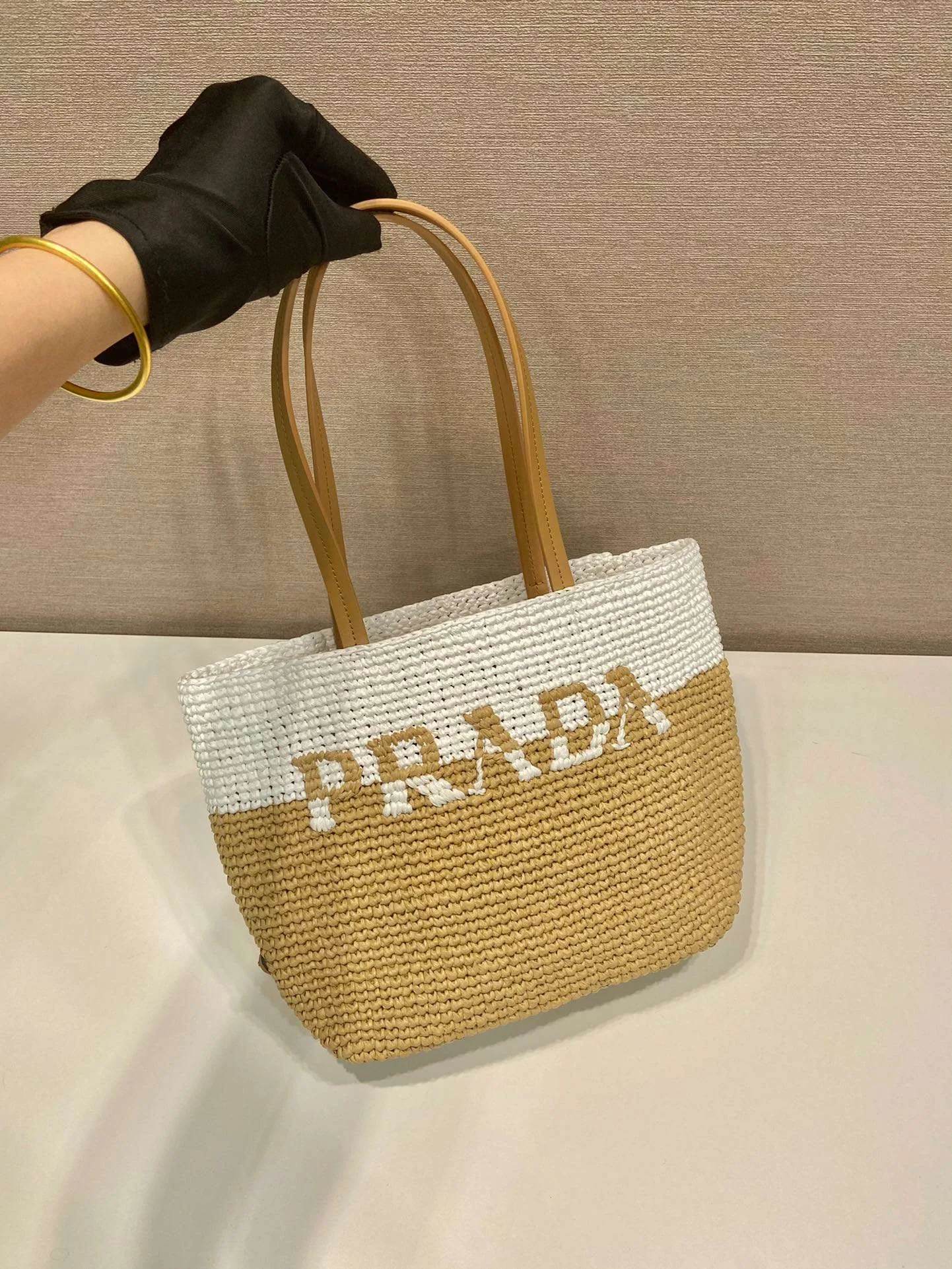 Prada Raffia Tote Bag Beige / - Image 2