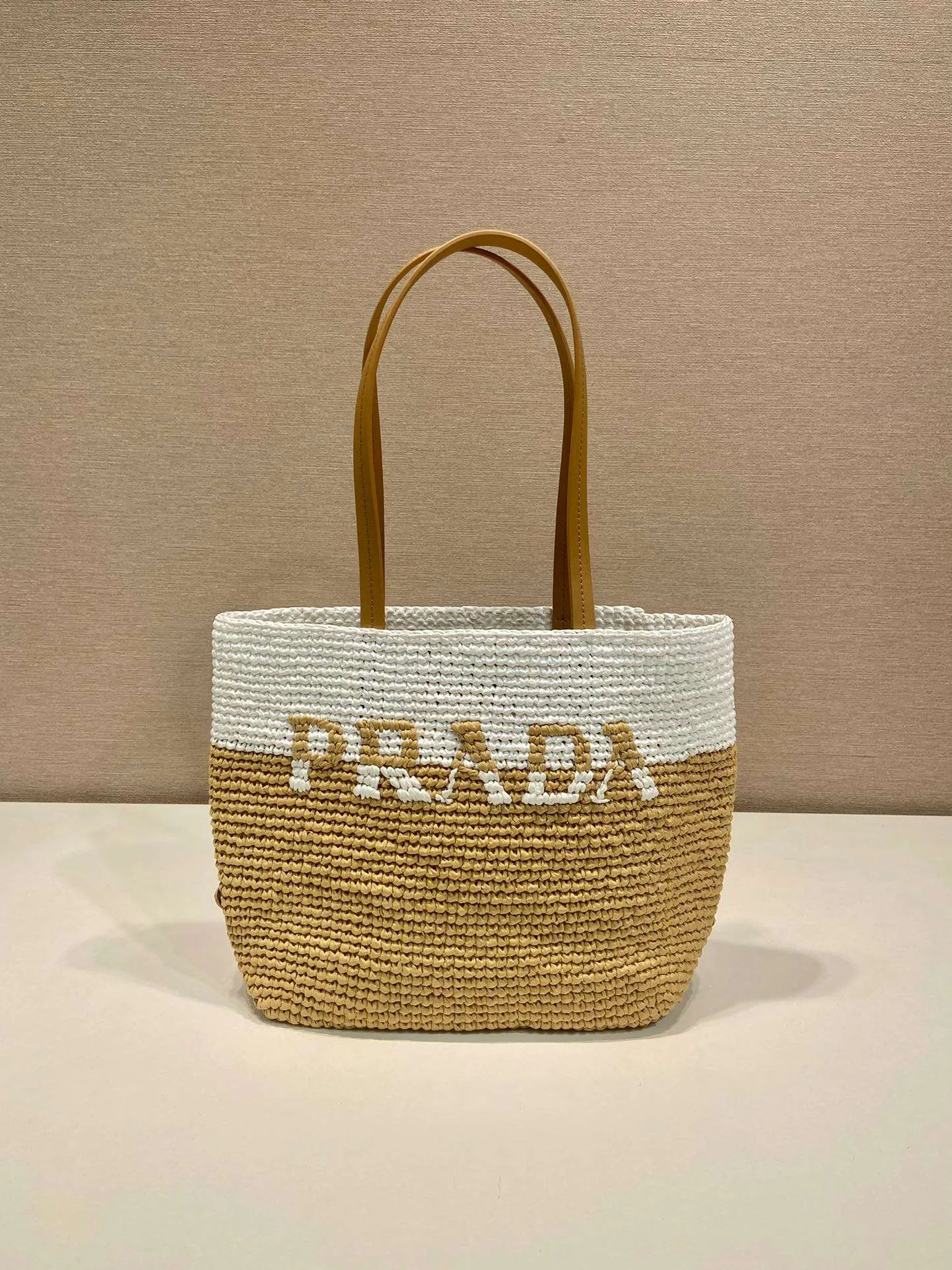 Prada Raffia Tote Bag Beige / - Image 9