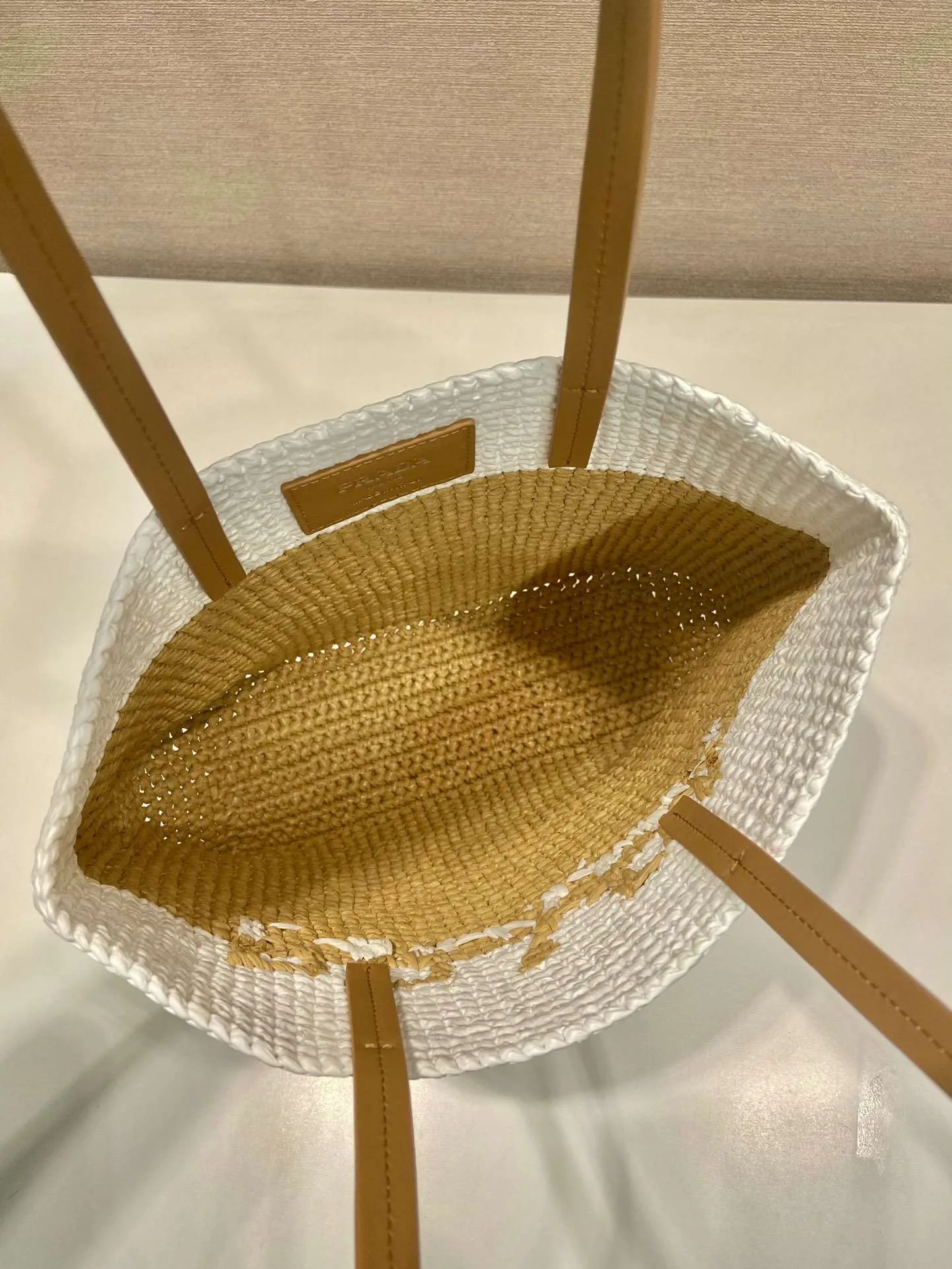 Prada Raffia Tote Bag Beige / - Image 7