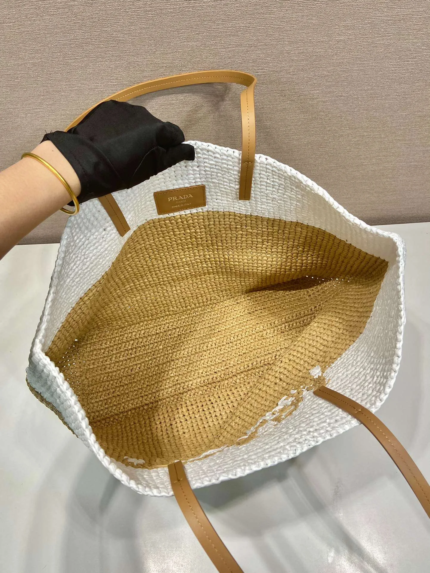 Prada Raffia Tote Bag Beige / 1BG442_2DJS_F0N86_V_OOO - Image 6
