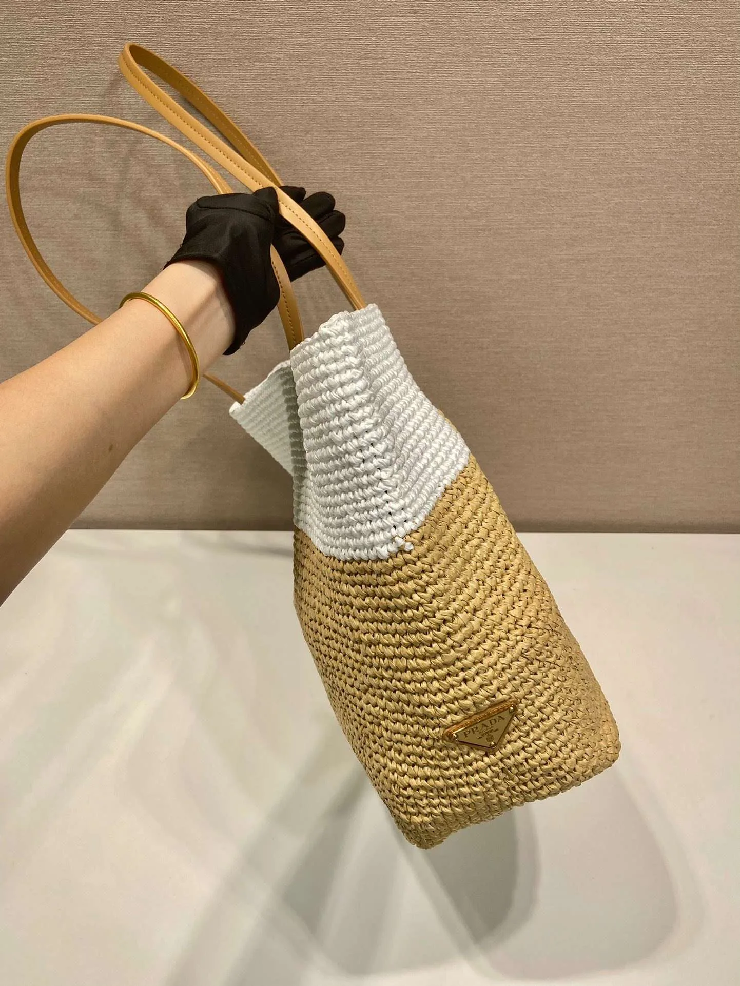 Prada Raffia Tote Bag Beige / 1BG442_2DJS_F0N86_V_OOO - Image 7