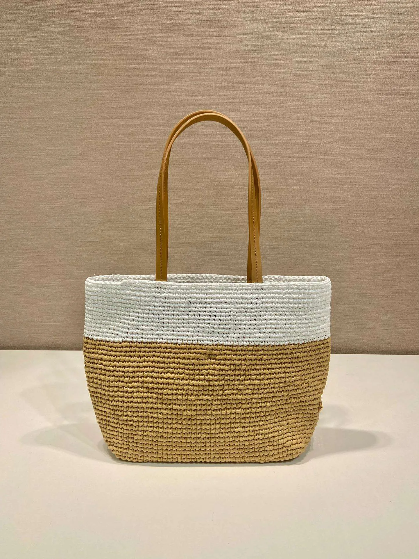 Prada Raffia Tote Bag Beige / - Image 4