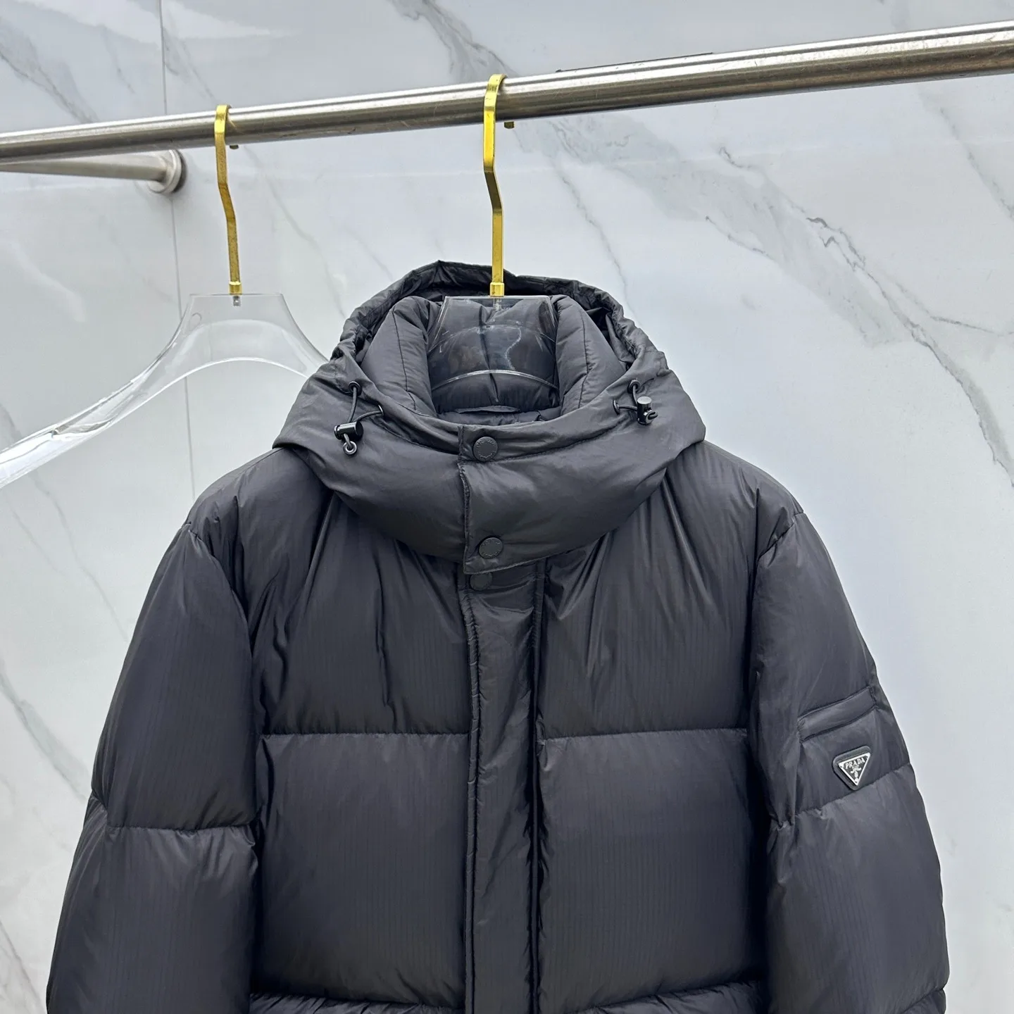 Prada ReNylon Hooded Down Puffer Jacket Black - Image 3