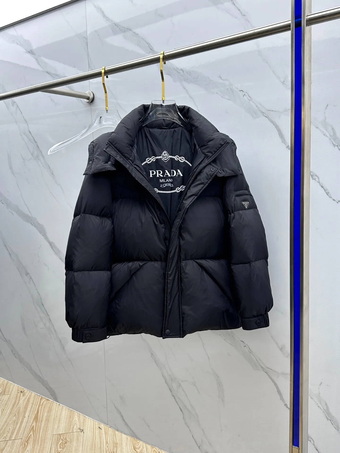 Prada ReNylon Hooded Down Puffer Jacket Black - Image 9