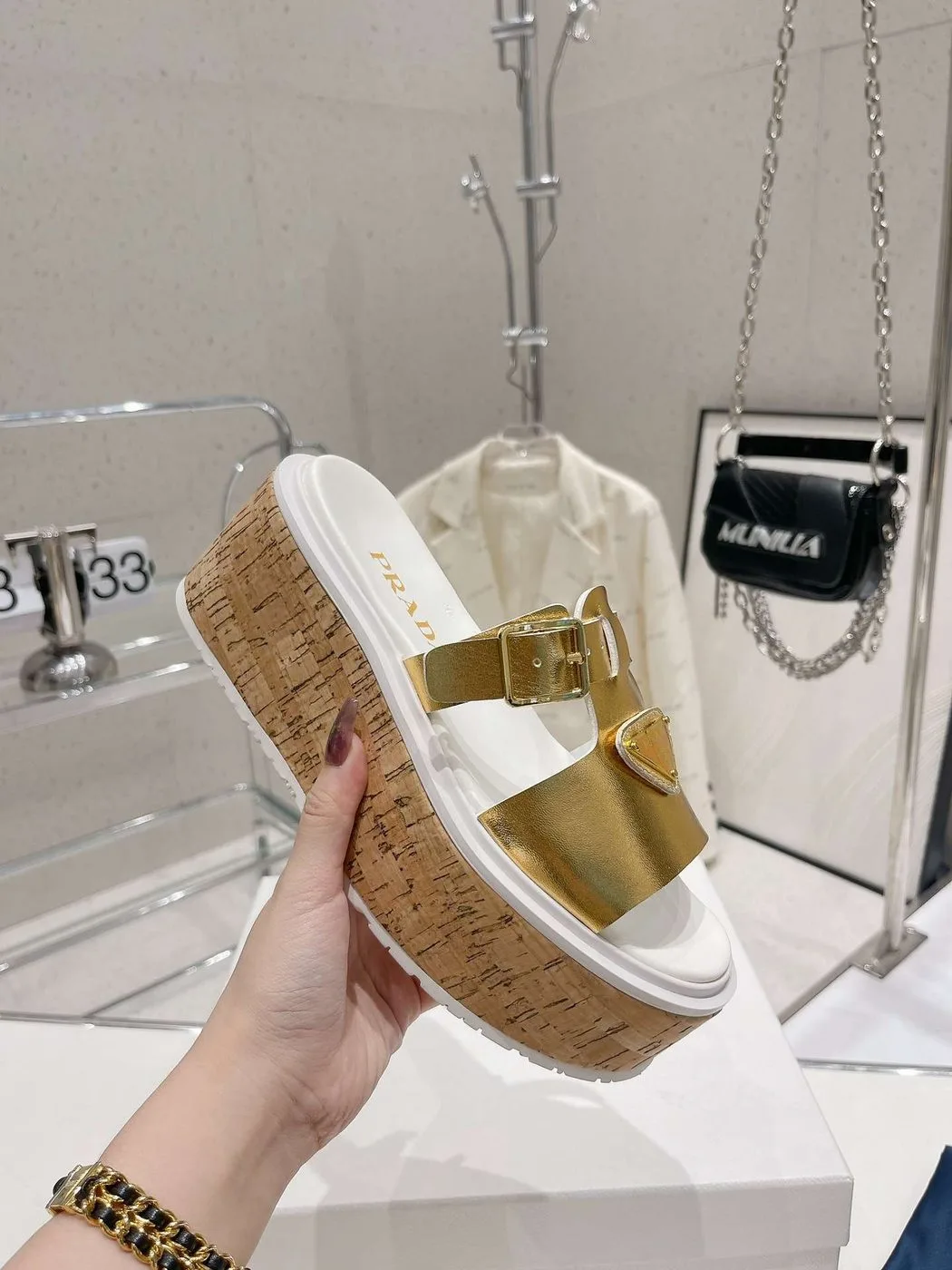 Prada Rubber Wedge Platform Slippers Gold - Image 5