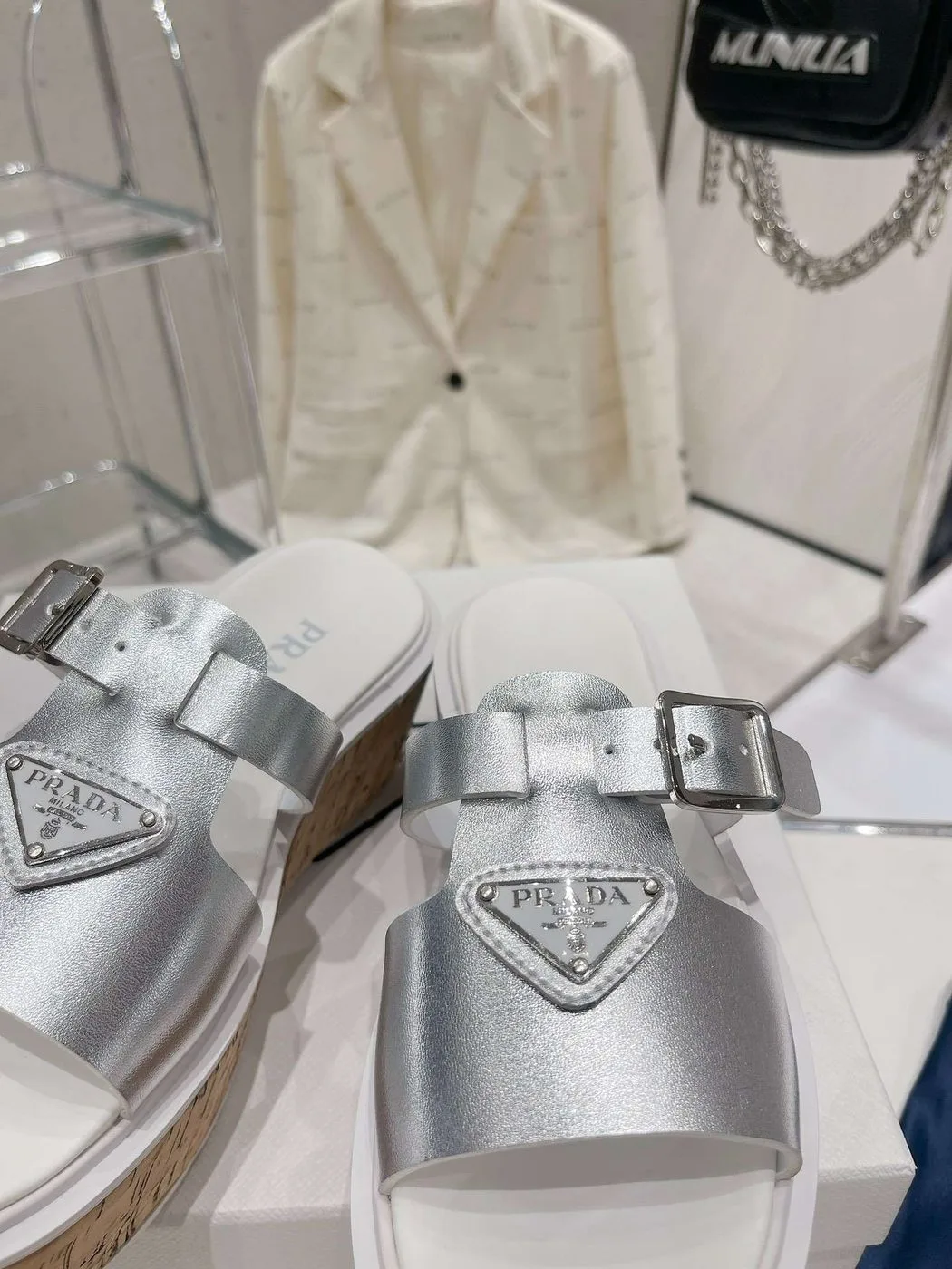 Prada Rubber Wedge Platform Slippers Silver - Image 5