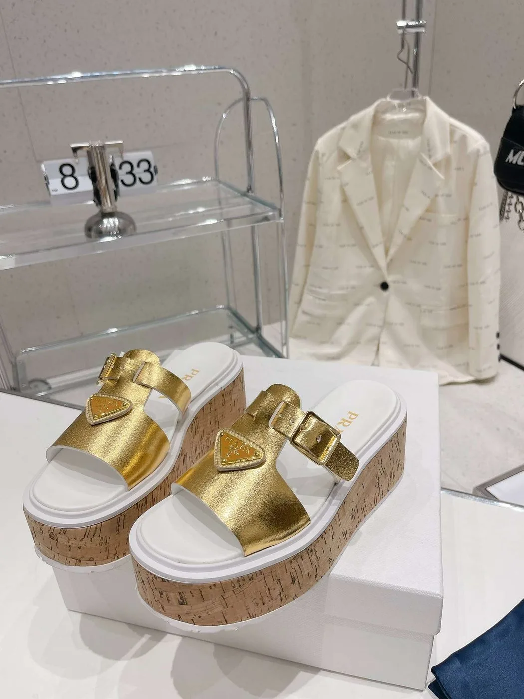 Prada Rubber Wedge Platform Slippers Gold - Image 3
