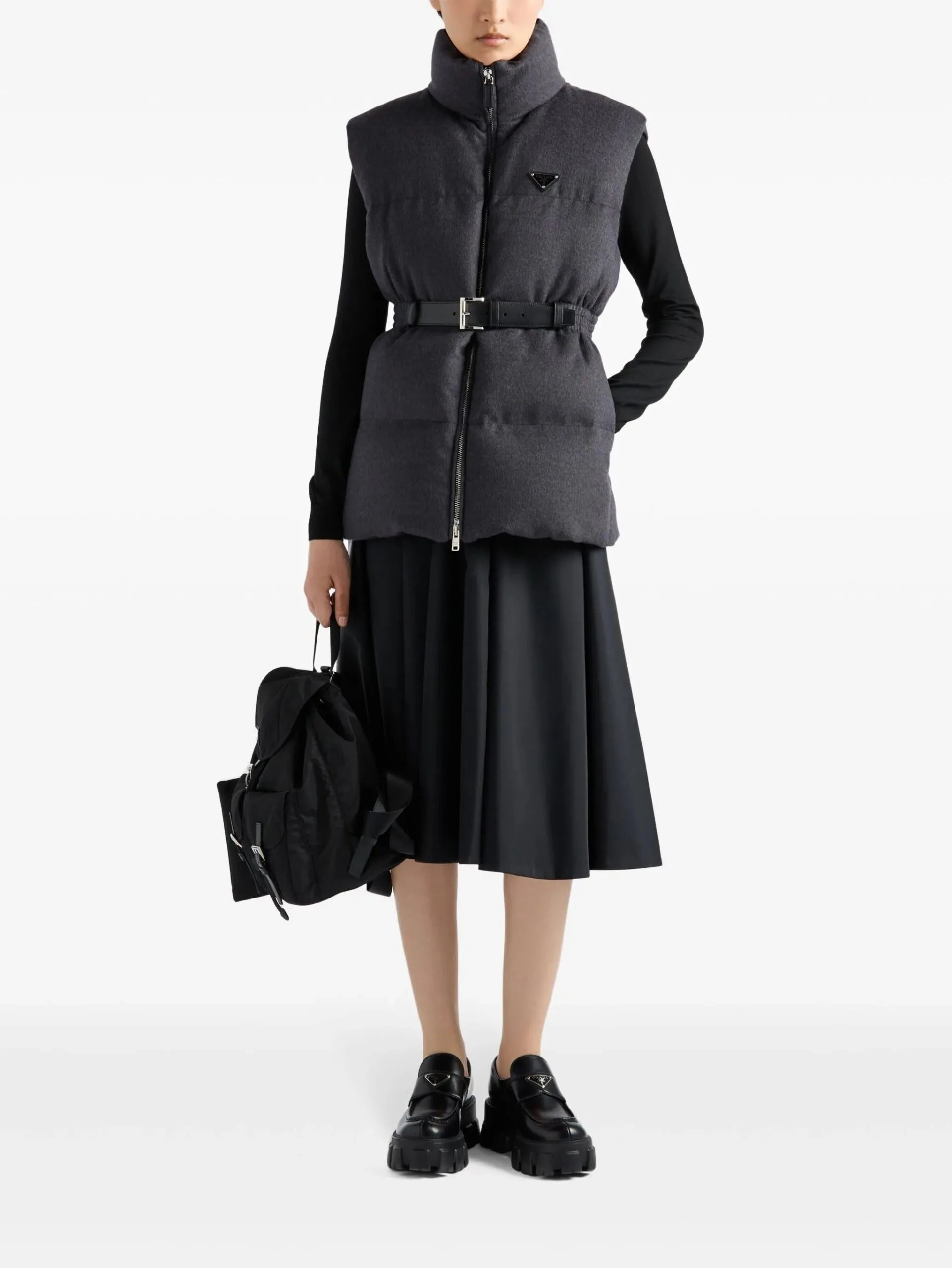 Alternative view of Prada Belted Down Padded Gilet Dark Grey