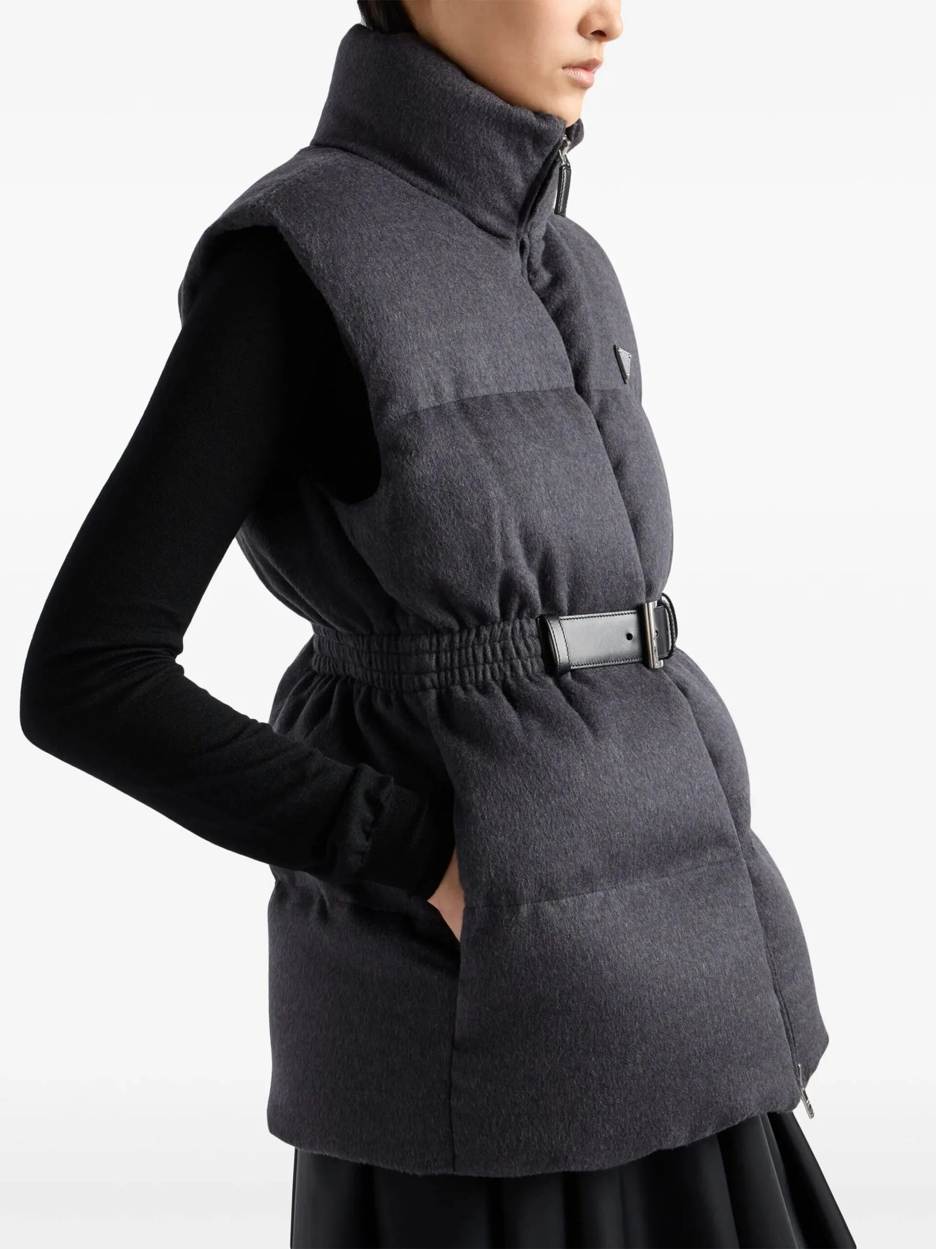 Prada Belted Down Padded Gilet Dark Grey - Image 5