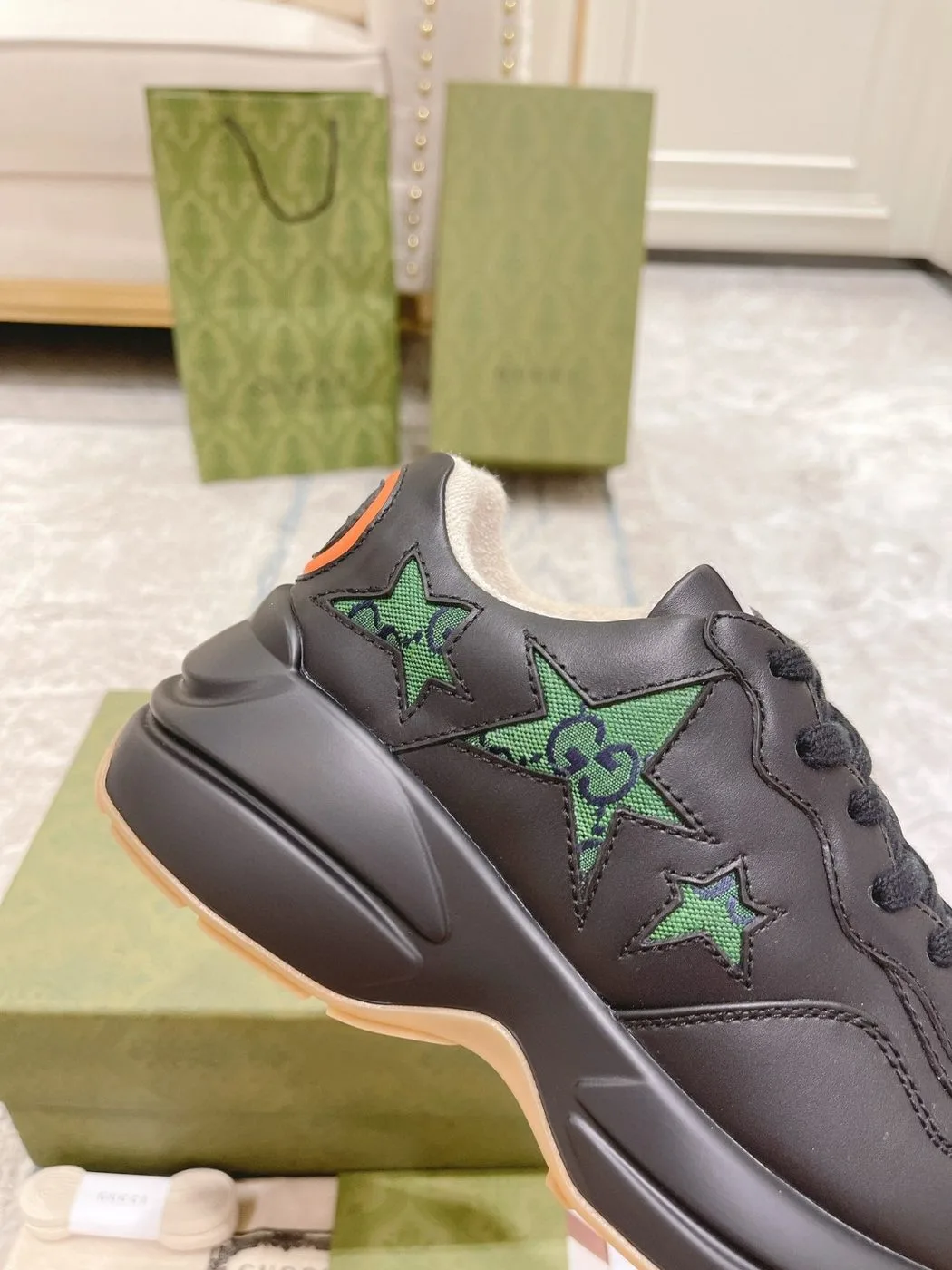 Alternative view of Gucci Rhyton Sneaker With Stars Black