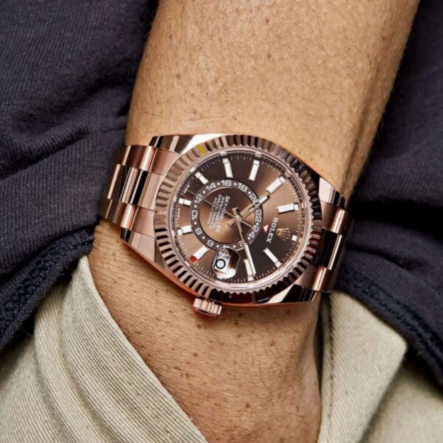 Alternative view of Rolex Sky Dweller Watch Rose Gold Toned Chocolate Dial