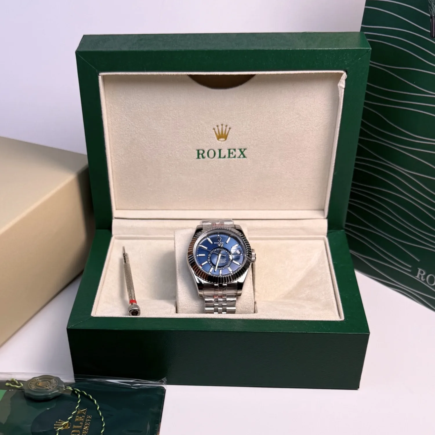 Rolex Sky Dweller Watch Silver Toned Blue Dial - Image 3