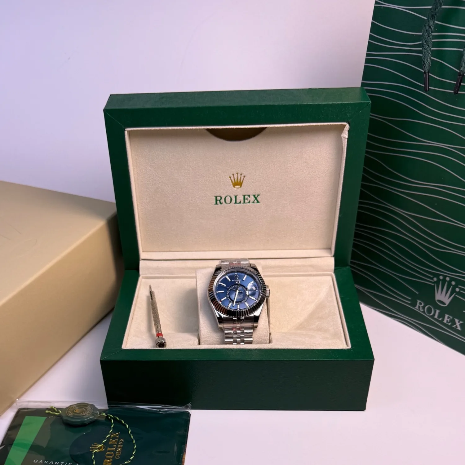 Alternative view of Rolex Sky Dweller Watch Silver Toned Blue Dial
