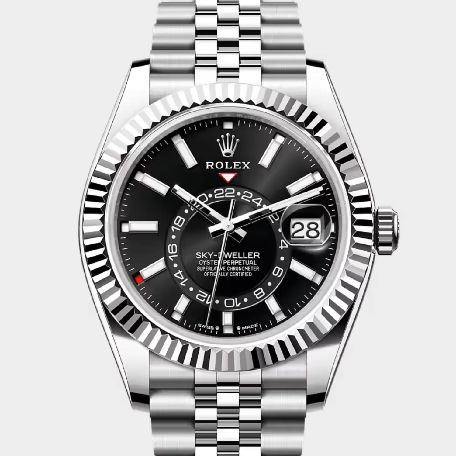 Alternative view of Rolex Sky Dweller Watch Silver Toned Bright Black Dial