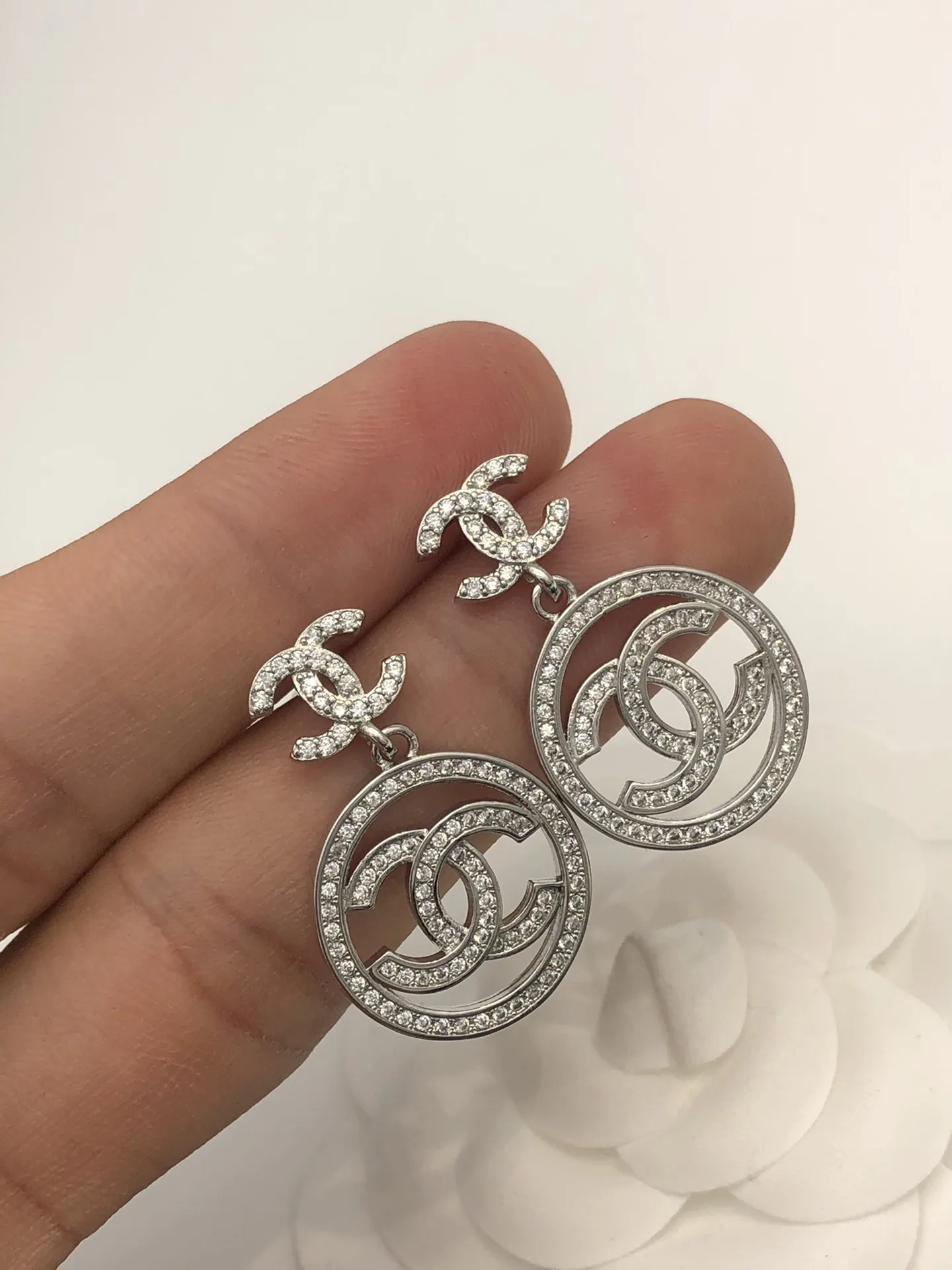 Chanel Round Double C Earrings Silver - Image 5