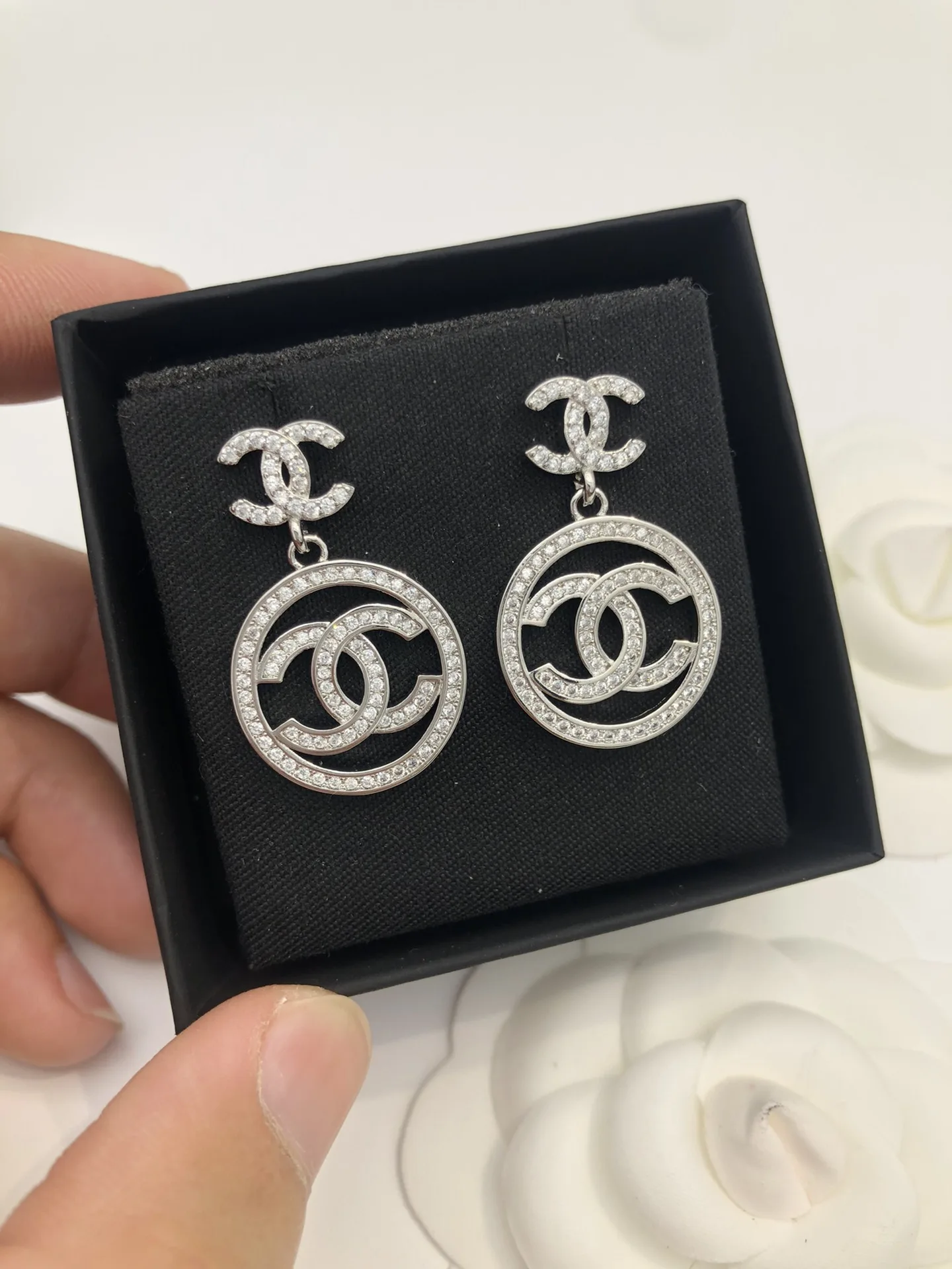 Chanel Round Double C Earrings Silver - Image 6