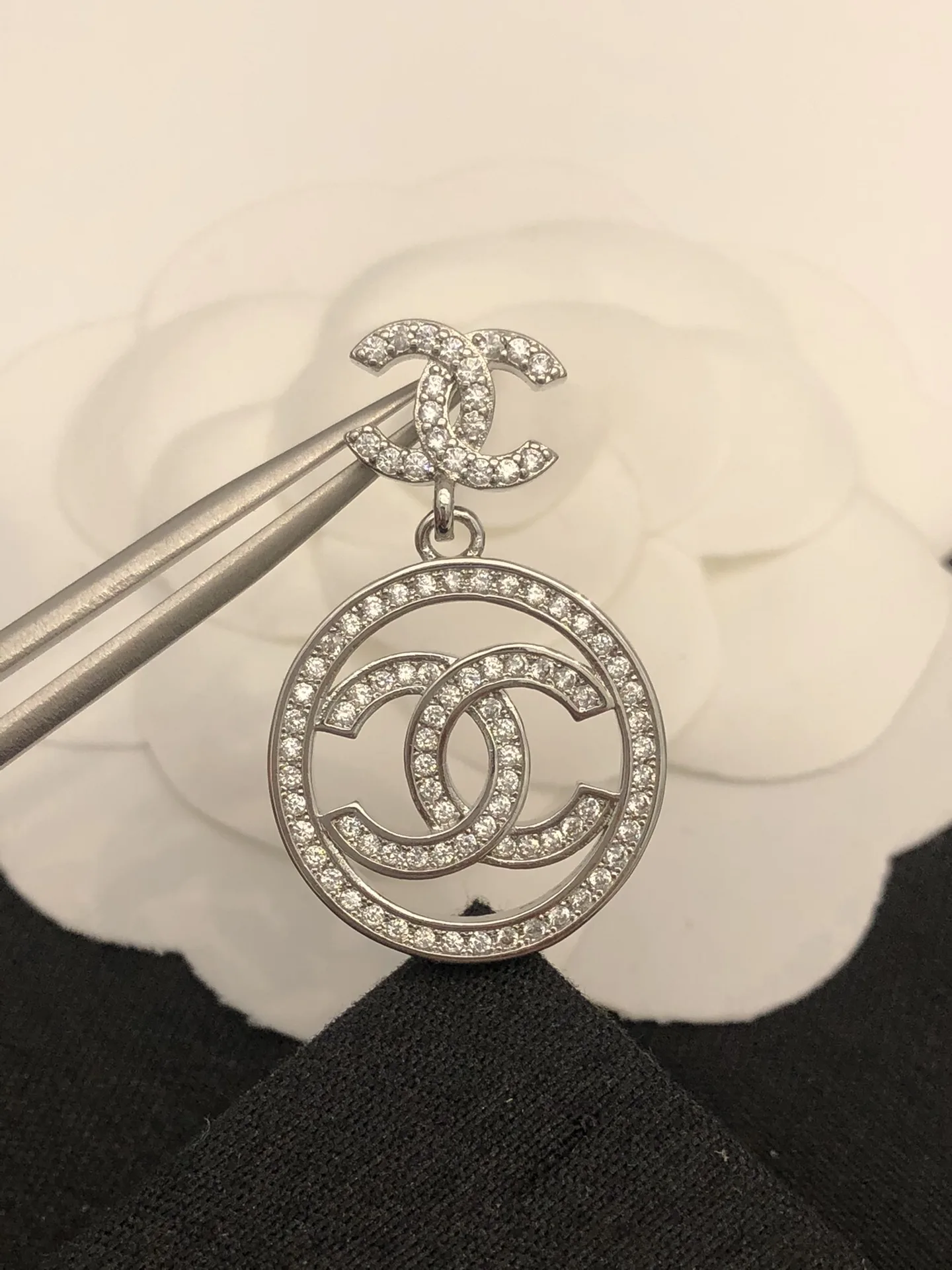 Chanel Round Double C Earrings Silver - Image 7