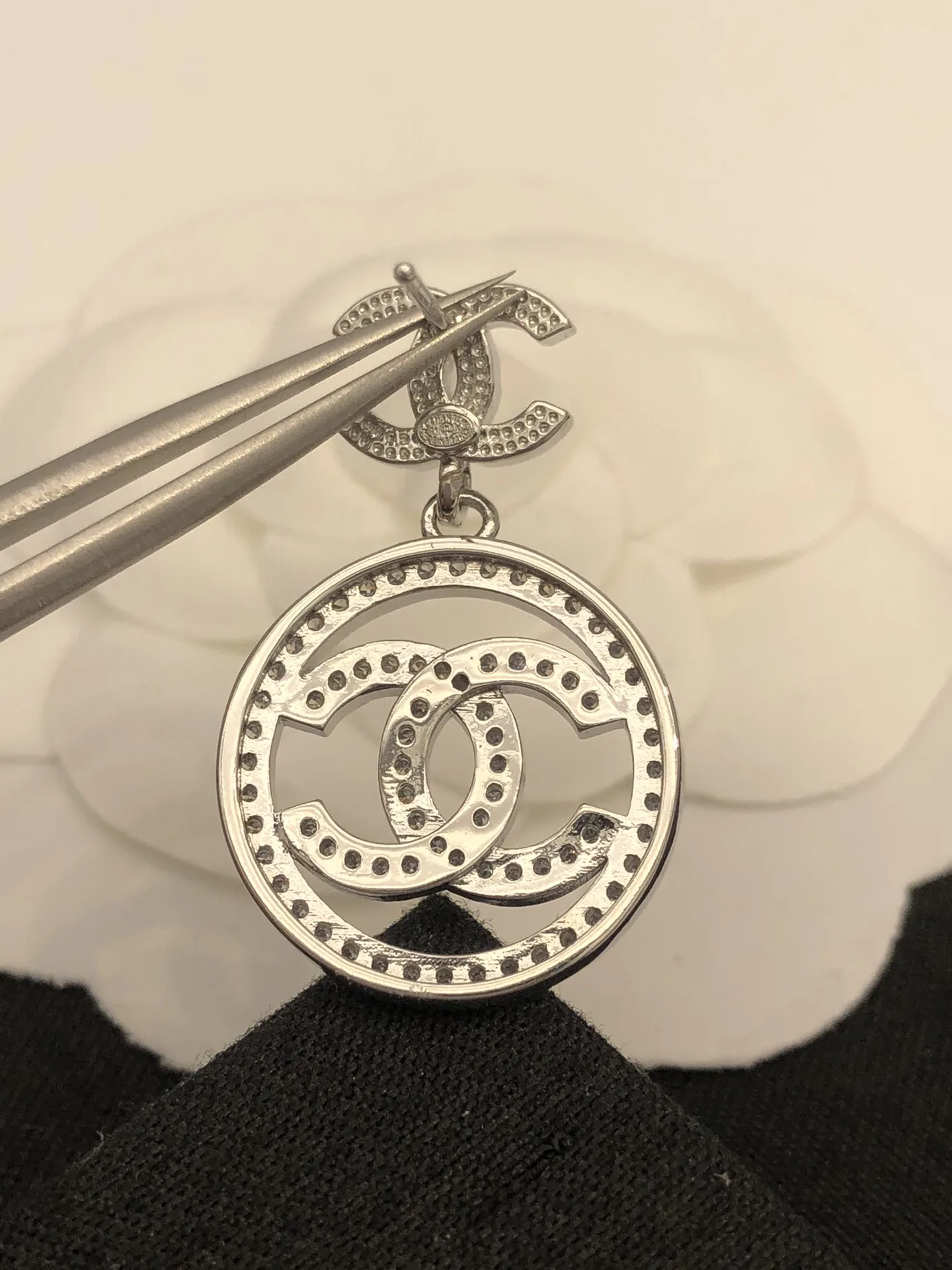 Chanel Round Double C Earrings Silver - Image 8