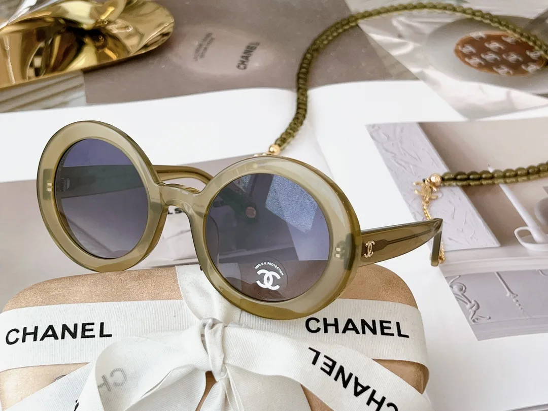 Chanel Round Sunglasses Green Khaki
