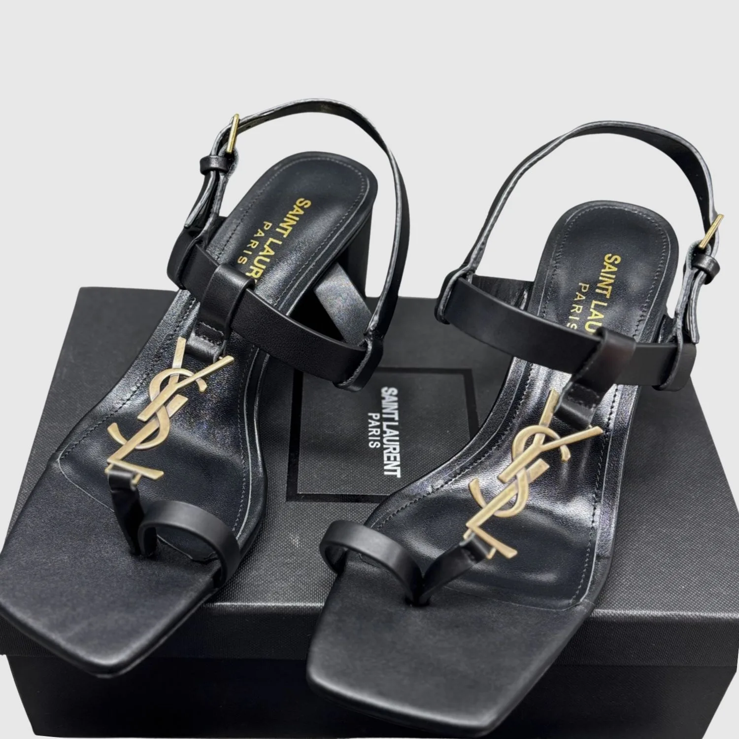 Saint Laurent Cassandra Heeled Sandals Black YSL - Image 2