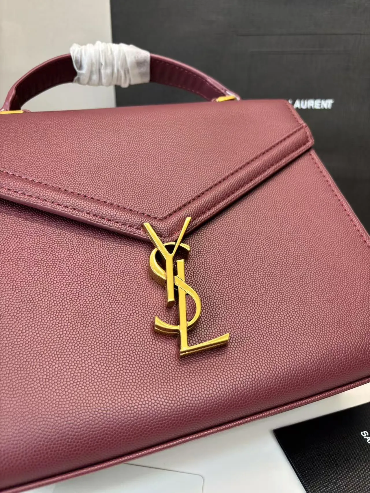 Saint Laurent Cassandra Medium Top Handle Bag Deep Burgundy / YSL - Image 4
