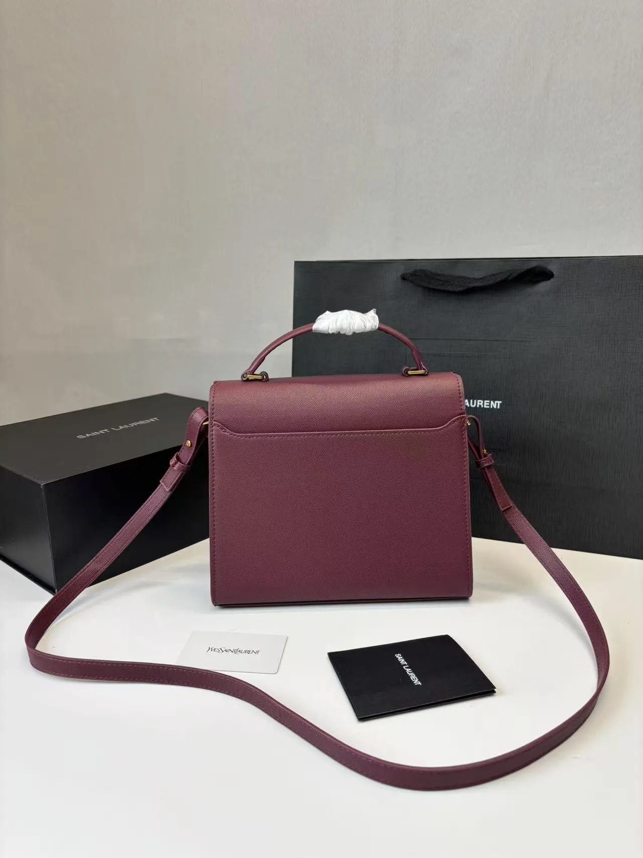Saint Laurent Cassandra Medium Top Handle Bag Deep Burgundy / YSL - Image 6