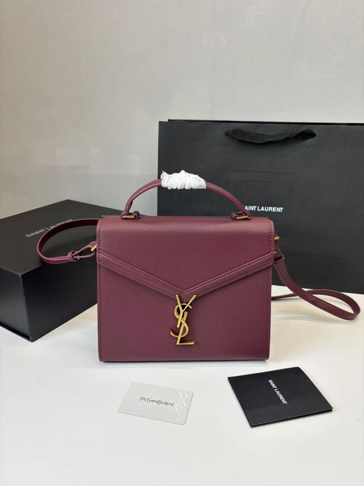 Alternative view of Saint Laurent Cassandra Medium Top Handle Bag Deep Burgundy / YSL