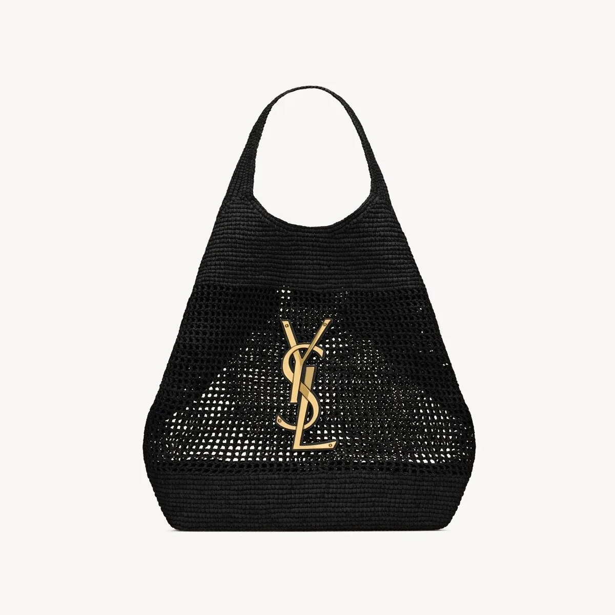 Saint Laurent Icare Maxi Tote Bag / Black Raffia Bronze Hardware - Image 5