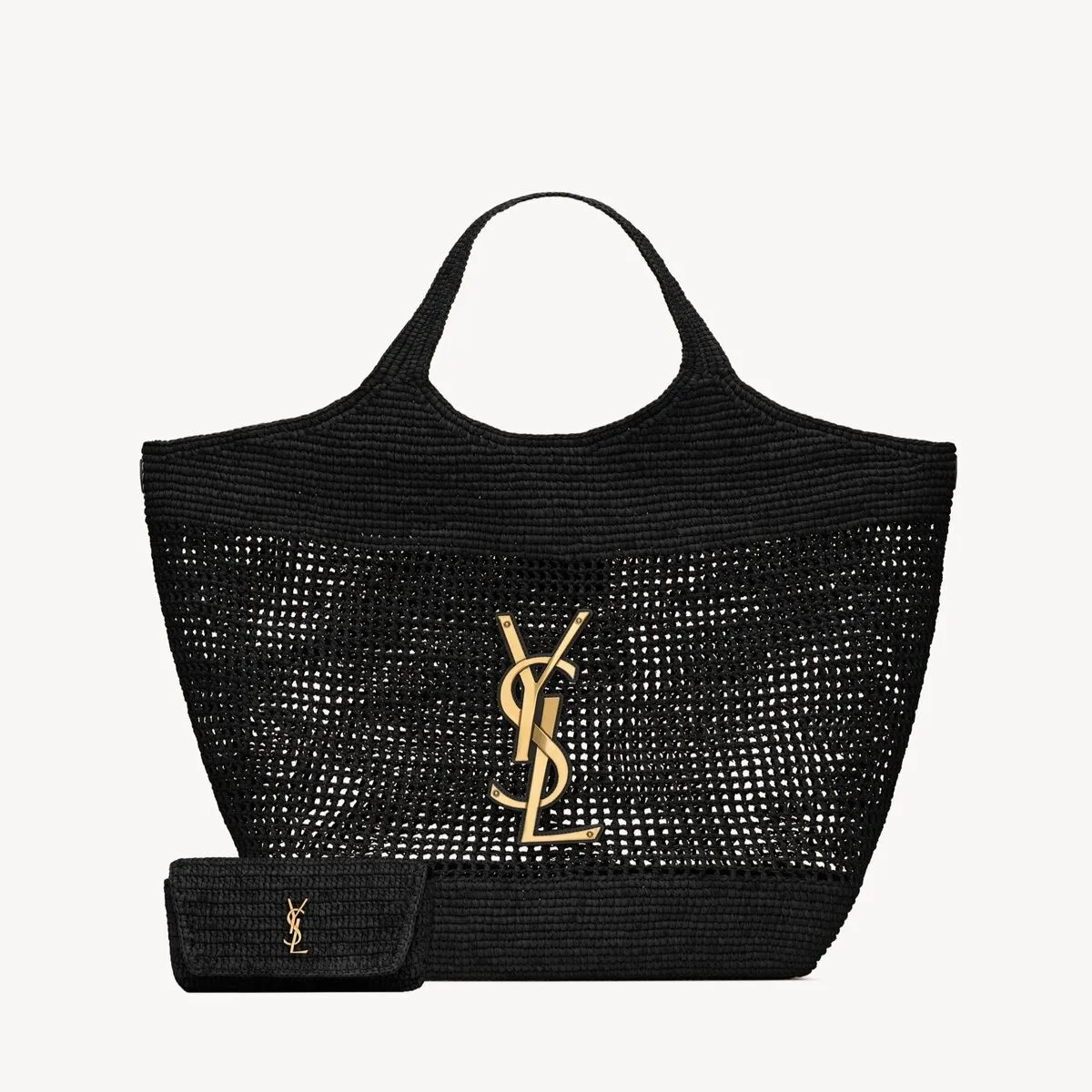 Saint Laurent Icare Maxi Tote Bag / Black Raffia Bronze Hardware - Image 3