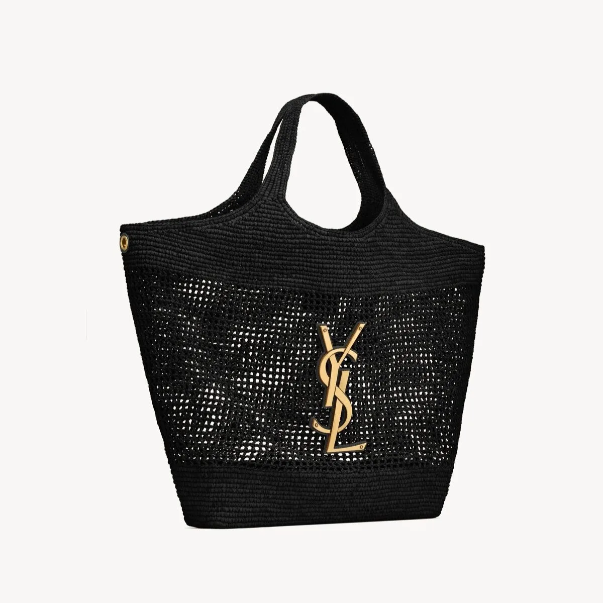 Saint Laurent Icare Maxi Tote Bag / Black Raffia Bronze Hardware - Image 4