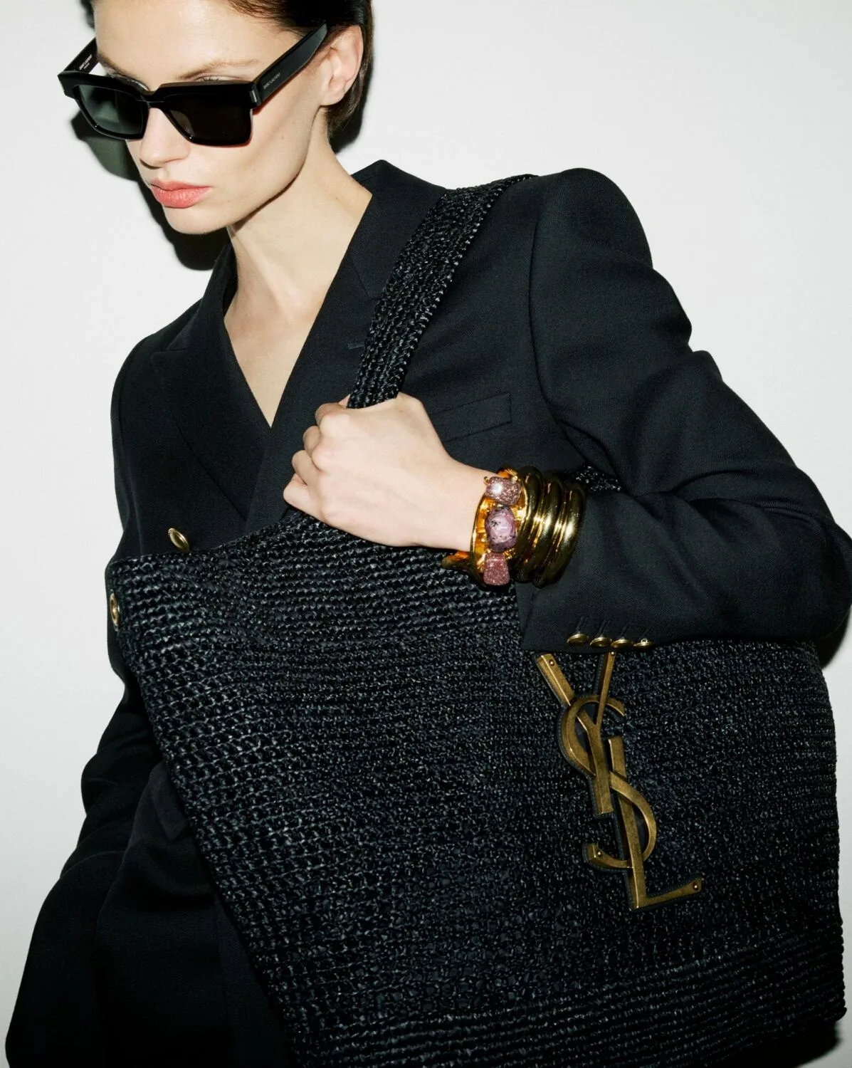 Alternative view of Saint Laurent Icare Maxi Tote Bag / Black Raffia Bronze Hardware
