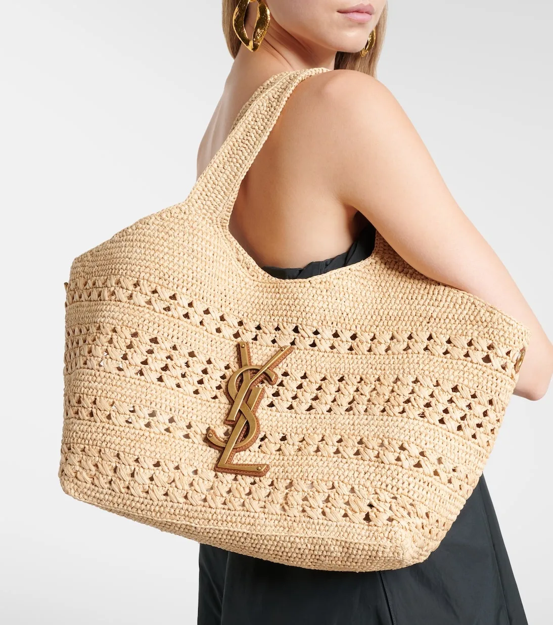 Alternative view of Saint Laurent Icare Medium Tote Bag / Natural Raffia Bronze Hardware