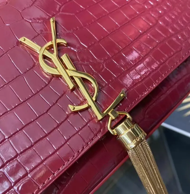 Saint Laurent Kate Small Chain Bag With Tassel In Embossed Burgundy / YSL - Image 3