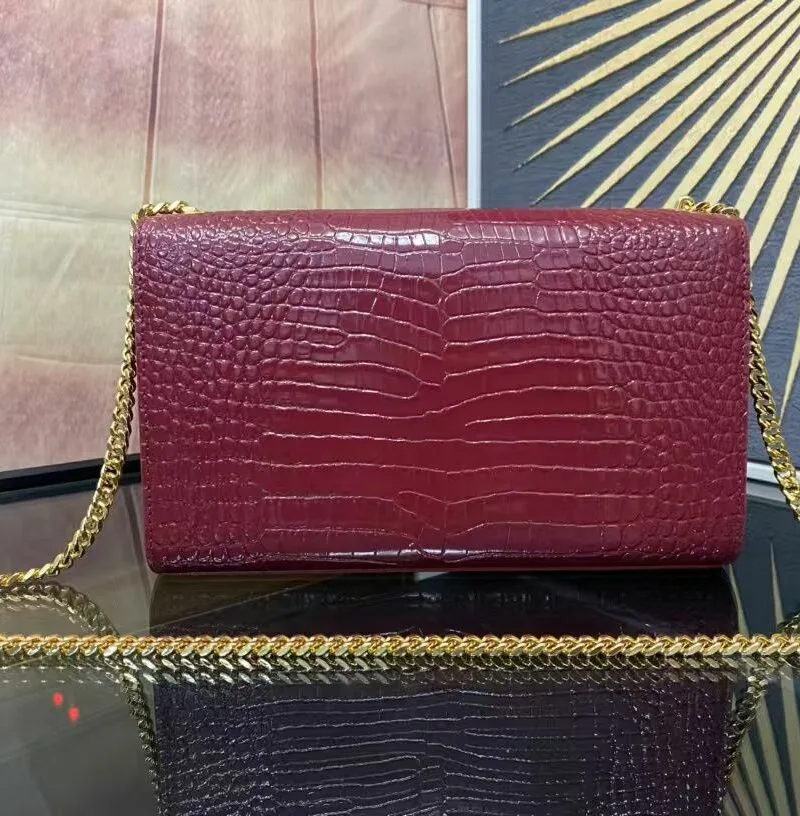 Saint Laurent Kate Small Chain Bag With Tassel In Embossed Burgundy / YSL - Image 4