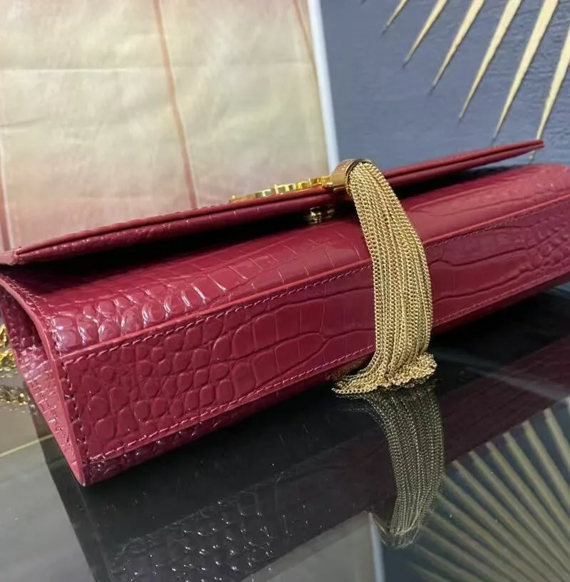 Saint Laurent Kate Small Chain Bag With Tassel In Embossed Burgundy / YSL - Image 6