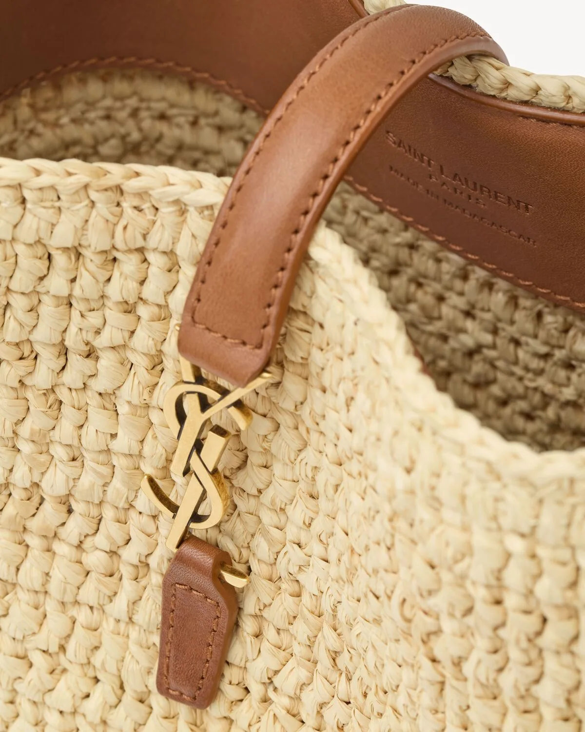 Saint Laurent LE 37 Mini Bucket Bag / Naturel Raffia Gold Hardware - Image 8