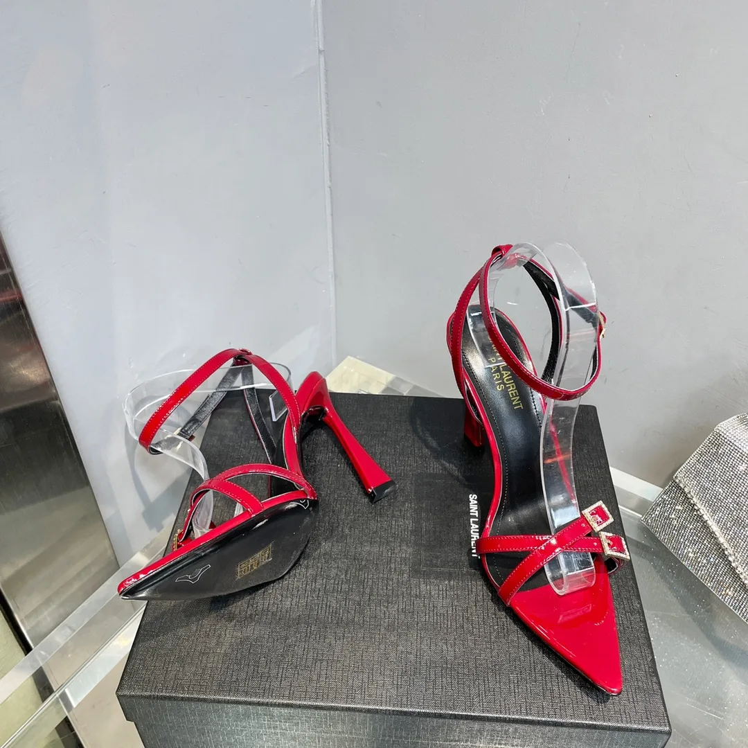 Alternative view of Saint Laurent Lila Sandals In Patent Red