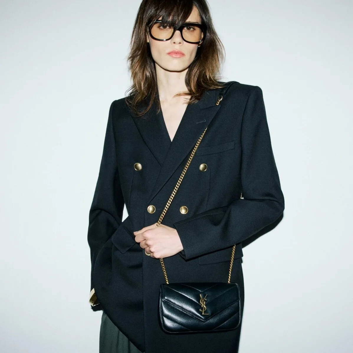 Alternative view of Saint Laurent Loulou Mini Shoulder Bag / Black Gold Hardware