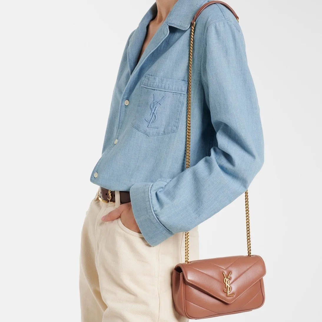 Alternative view of Saint Laurent Loulou Mini Shoulder Bag / Hortensia Gold Hardware