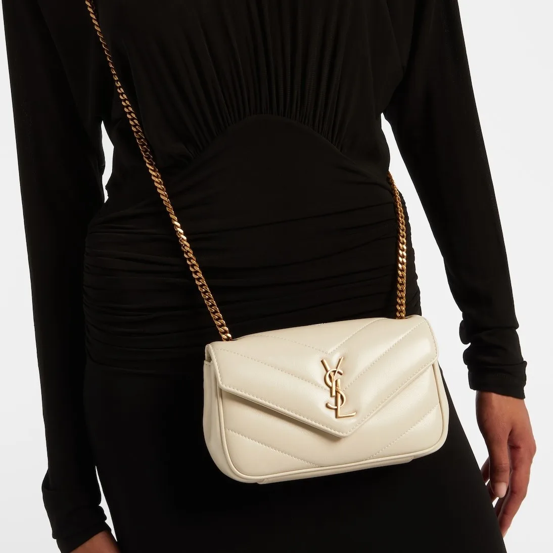 Saint Laurent Loulou Mini Shoulder Bag / White Gold Hardware - Image 3