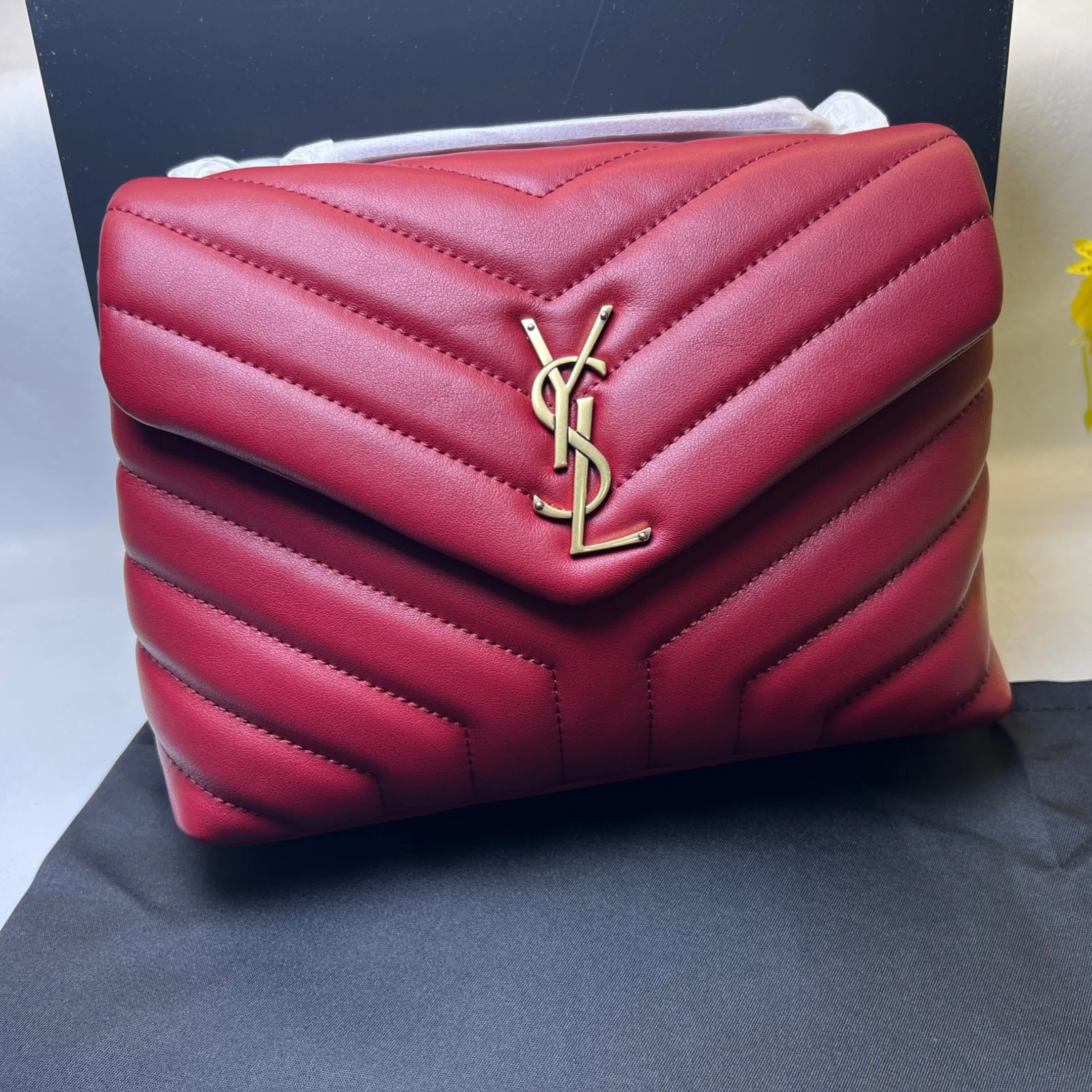 Alternative view of Saint Laurent Loulou Small Chain Bag In Matelassé Y Burgundy / YSL