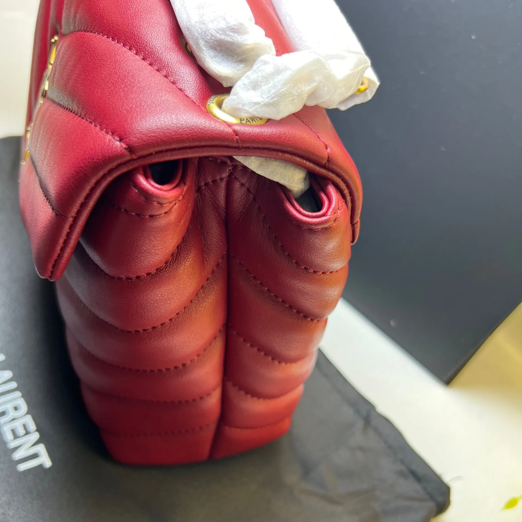 Saint Laurent Loulou Small Chain Bag In Matelassé Y Burgundy / YSL - Image 3