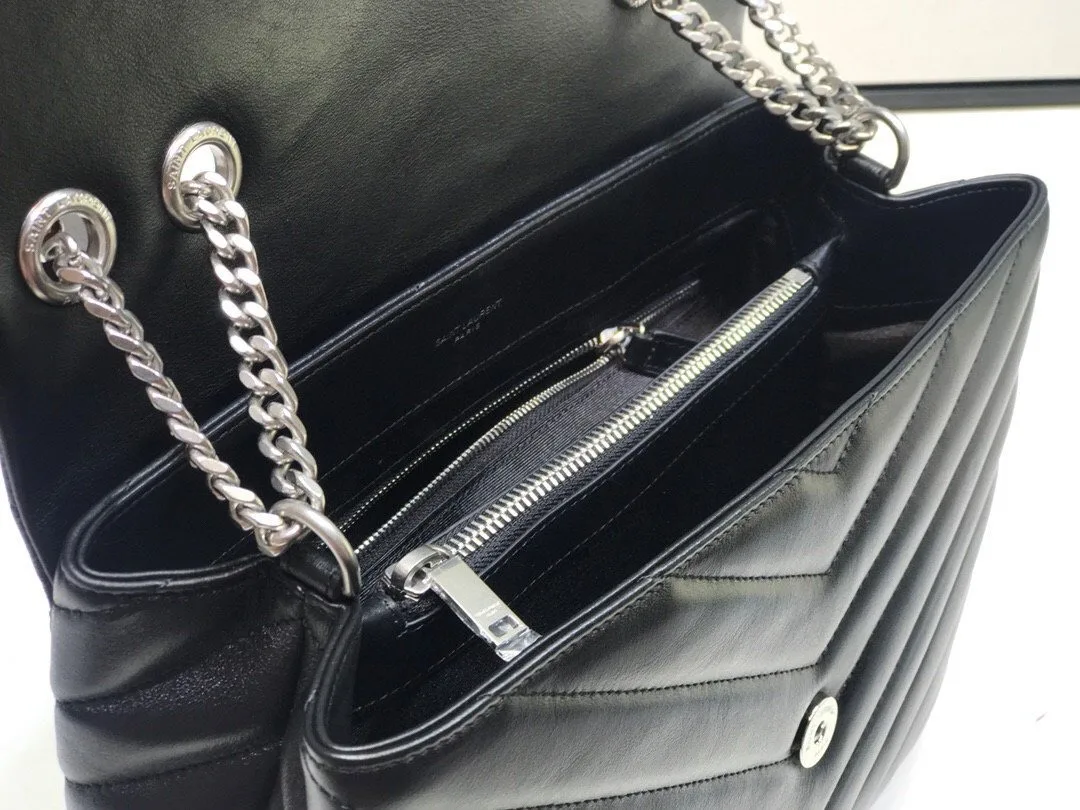 Saint Laurent Loulou Small Chain Bag In Matelassé Y Black / YSL - Image 4