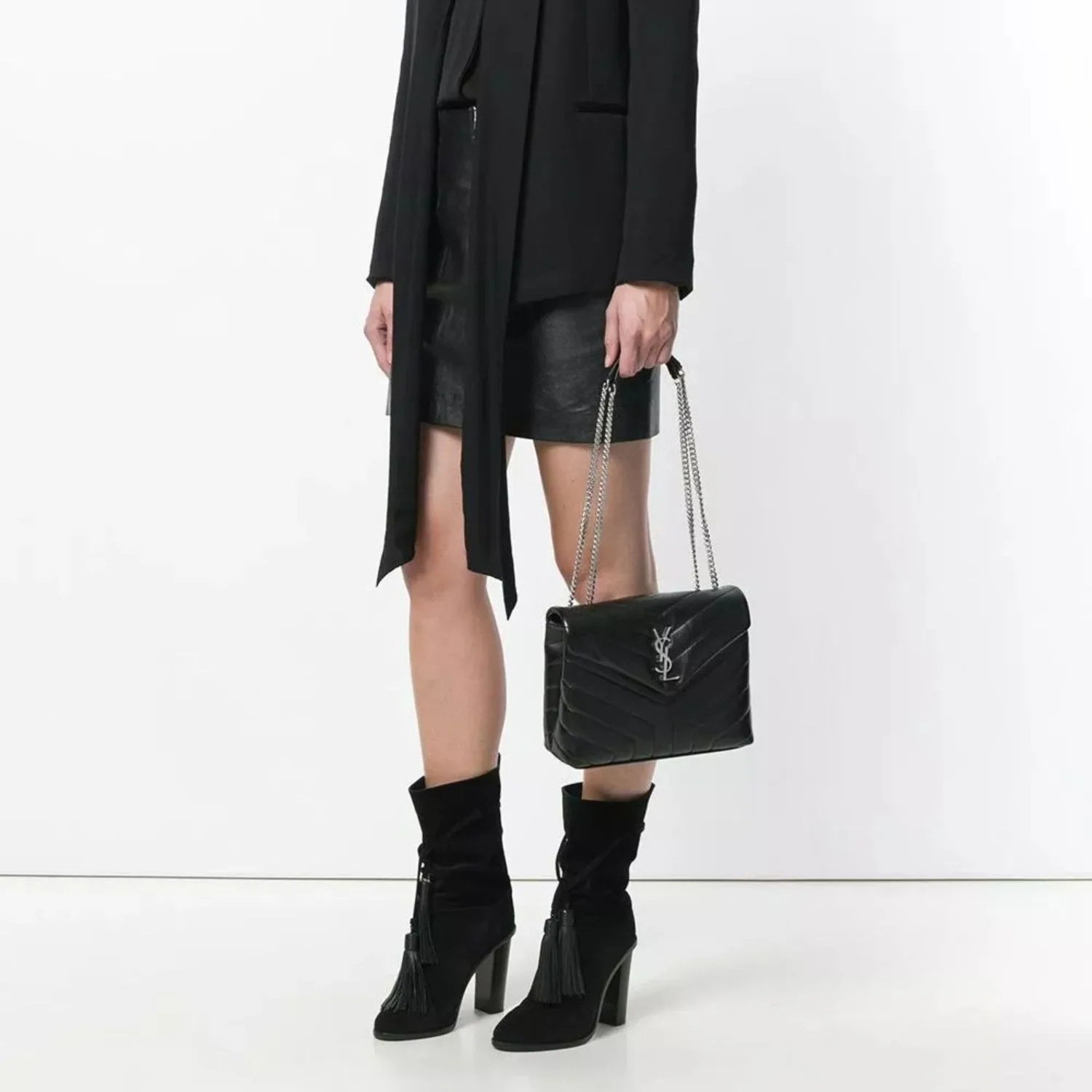 Alternative view of Saint Laurent Loulou Small Chain Bag In Matelassé Y Black / YSL