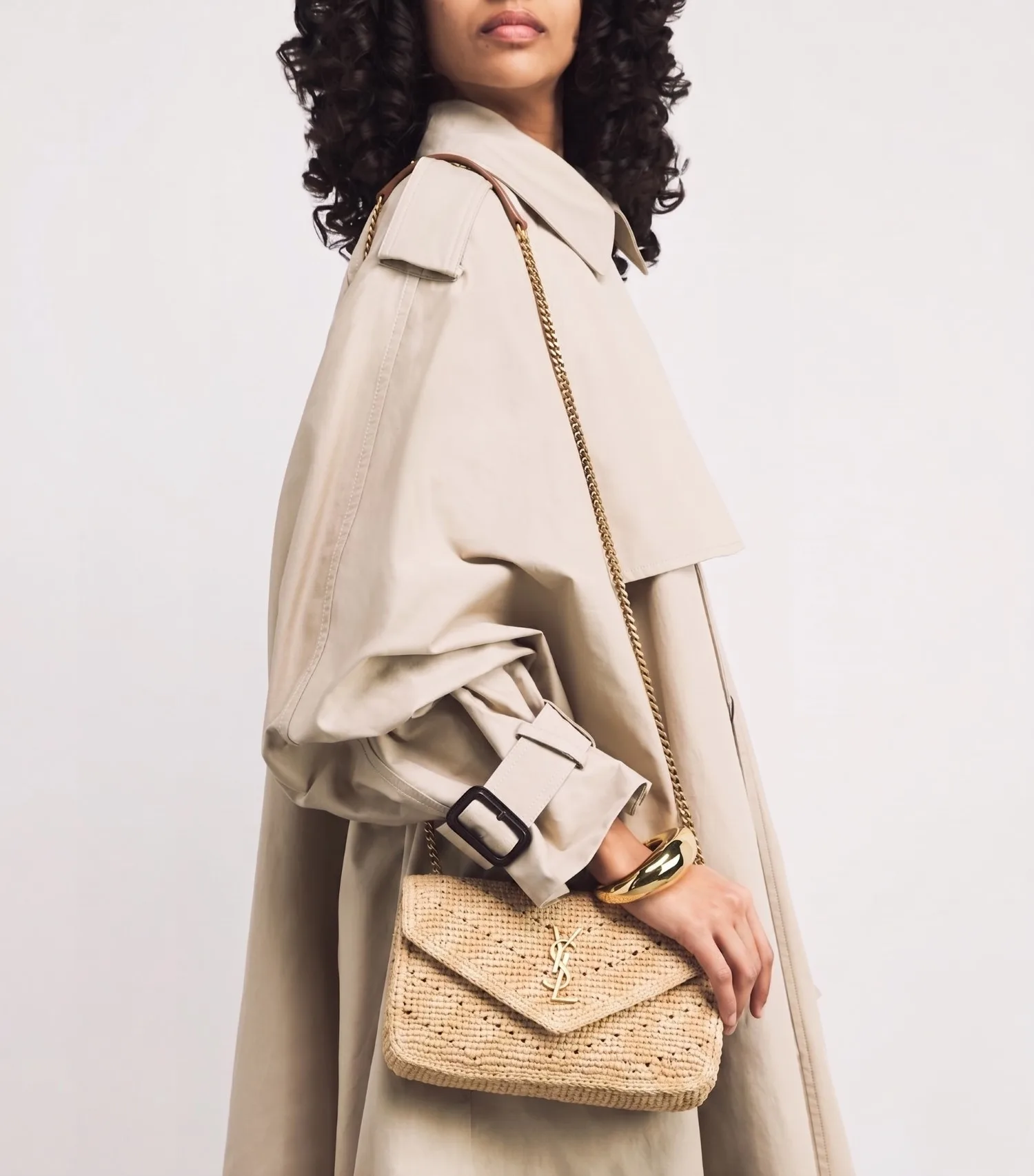 Alternative view of Saint Laurent Loulou Small Shoulder Bag / Beige Raffia Gold Hardware