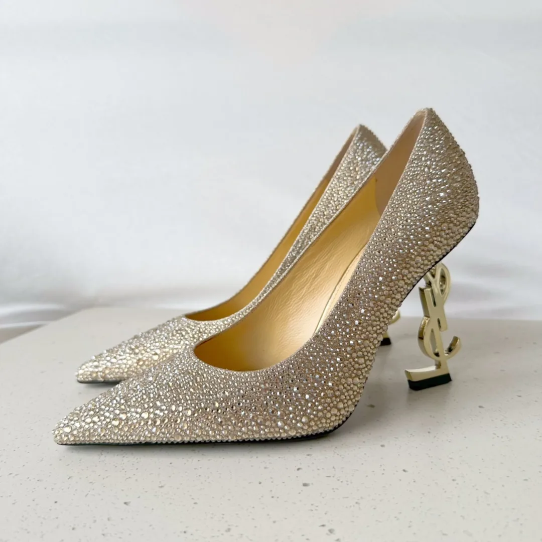 Saint Laurent Opyum Pumps In Rhinestones Gold - Image 4
